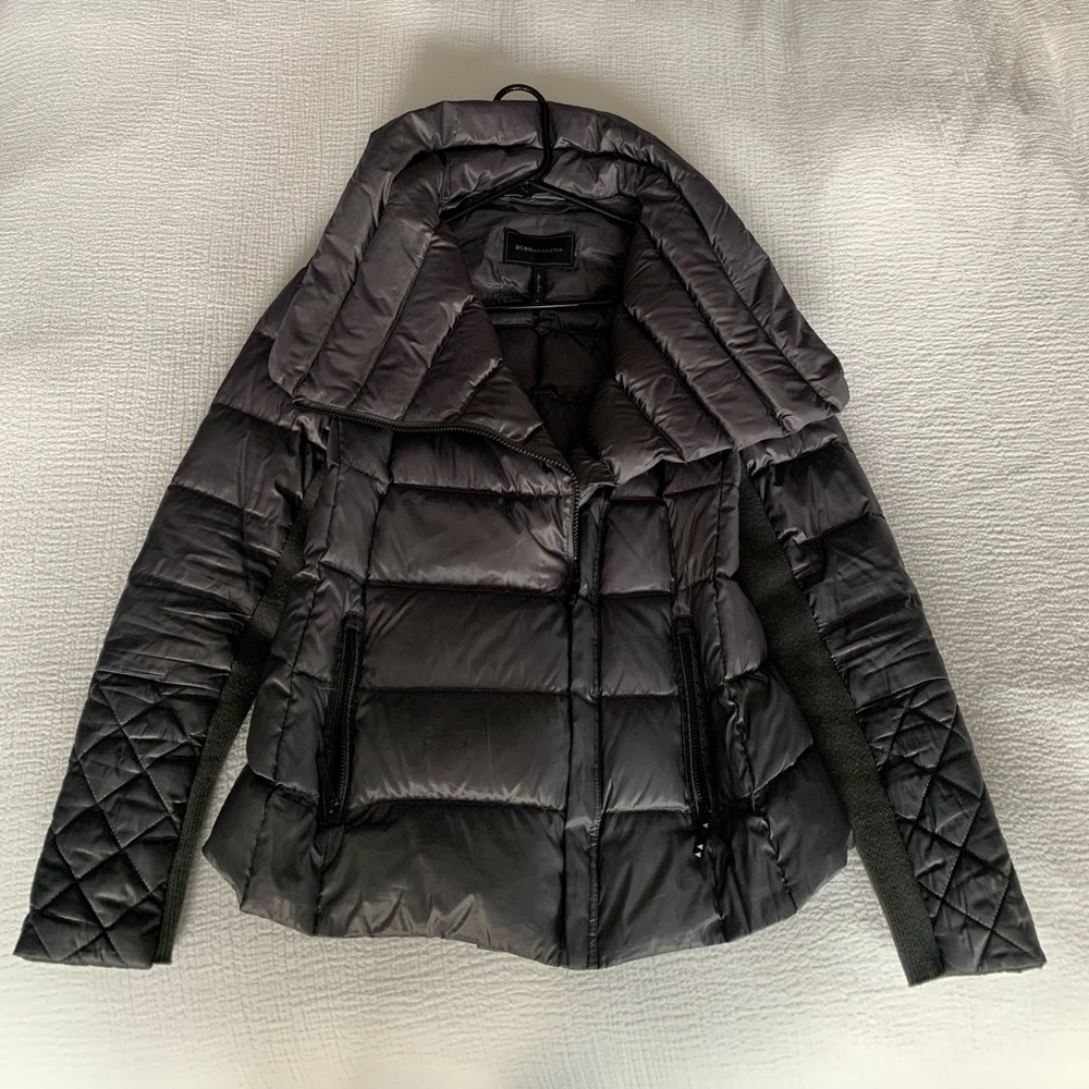 BCBG MAXAZRIA Assymetrical Zipper Puffer Jacket